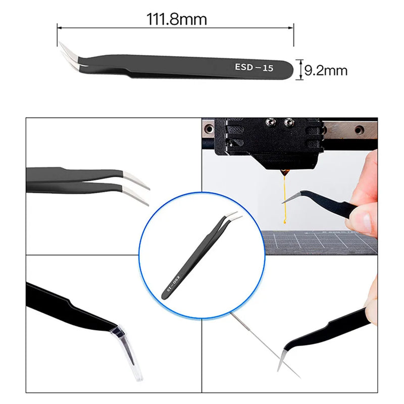 6Pcs/Set 3D Printer Parts Tool Tweezers Anti-Static Precision Maintenance Tweezers Model Making Repair Tool Filament Cleaning