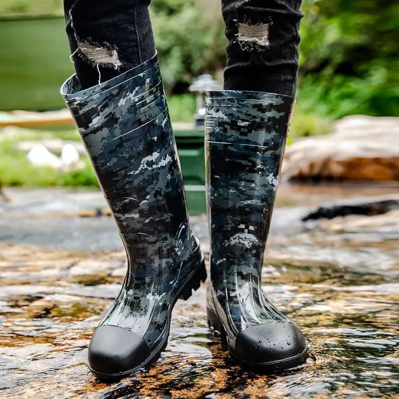 Spring Autumn High Male Shoes Work Camo Waterproof Resistant Without Lacing Cheap Fishing Wellies New On Offer Men's Rain Boots