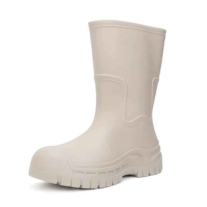 Stylish Men's Tall Rain Shoes New Cinch-Top Waterproof Non-Slip Mid-Calf Boots for Work Fishing Kitchen Use
