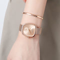 Local Shipping Women Watch With Stainless Steel Mesh Strap 34mm Rose Gold Dial Oval Clock Creative Timing - Visuel 5 | SAMAG