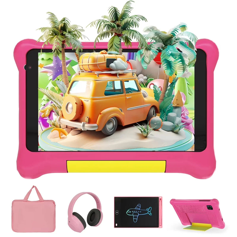 URAO 7 Inch Kids Learning Tablet Bundle Writing Board Drawing Tablet Headphones Stylus Bag Parental Controls Android13 5GB+32GB