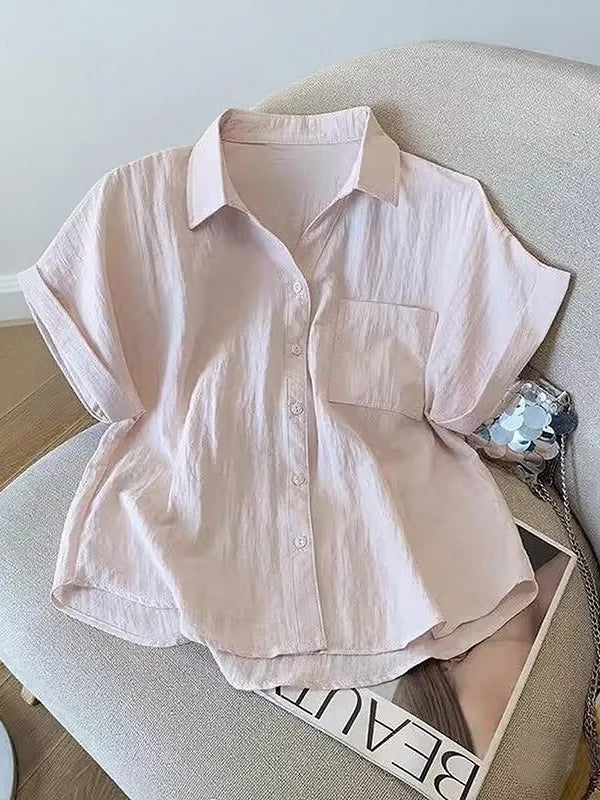 Blue  Ne ort Sve irt Women's Loose Sle Summer New Faion Breathable Comfortable Korean Version Small Size Top