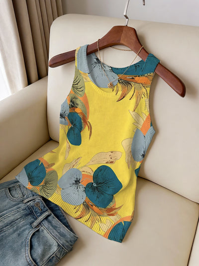 Women's Knitted Vest Summer Vacation Outfit Yellow Plant | SAMAG