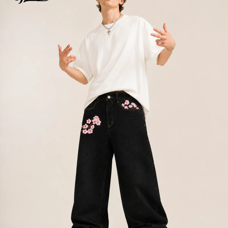 UP.THE Men Raw Black Baggy Wide Leg Jeans, Y2K Oversized | SAMAG