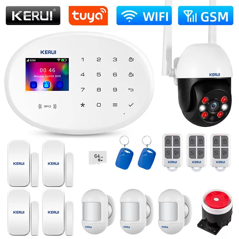 KERUI WIFI GSM Alarm System Kit W202 Home Security Protection Tuya Smart Support Alexa with Motion Detector Door Opening Sensor