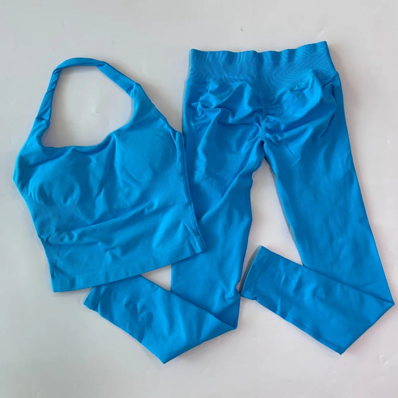 1-2pcs Gym Set Women Backless Tank Tops High Waist Scrunch Seamless Shorts High Waist Yoga Leggings Workout Sets Gym Suit