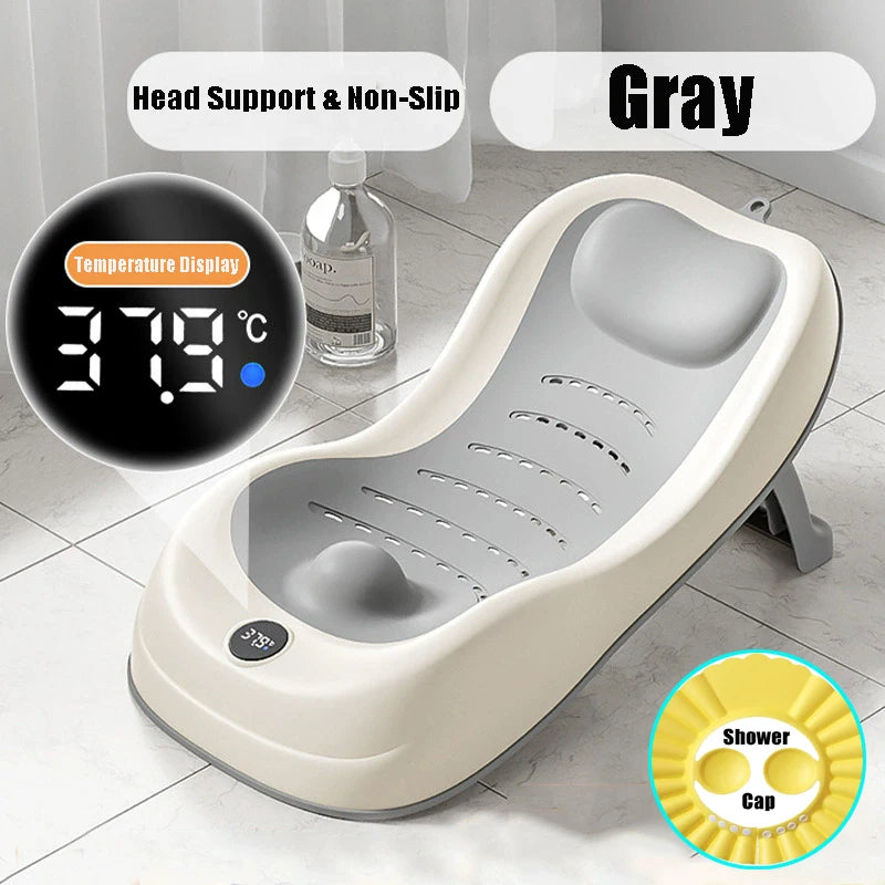 Foldable Baby Bath Support Newborn Bathtub With Sensing Temperature Non-Slip Infrant Shower Bed With Support Bracket