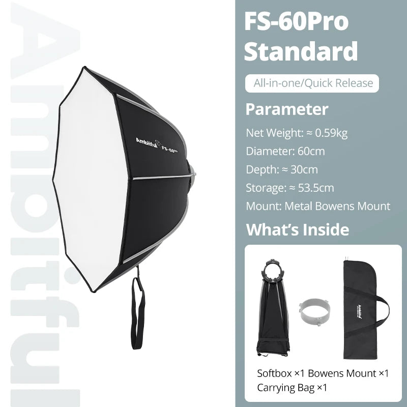 Ambitful FS 40/60/80 PRO Quick Release Softbox Standard Detachable Bowens Mount Octagon Softbox For Studio LED Video COB Ligh
