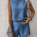 2025 Women's Solid Color Simple Fashion Casual Sleeveless Top and Shorts Set