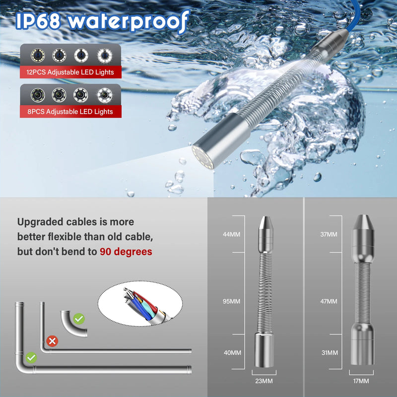 Sewer Pipe Inspection Camera 9“ IPS +Dual-Lens 1080P Sewer Camera +Meter Counter+5/7MM Fiberglass Cable+512HZ Self-leveling
