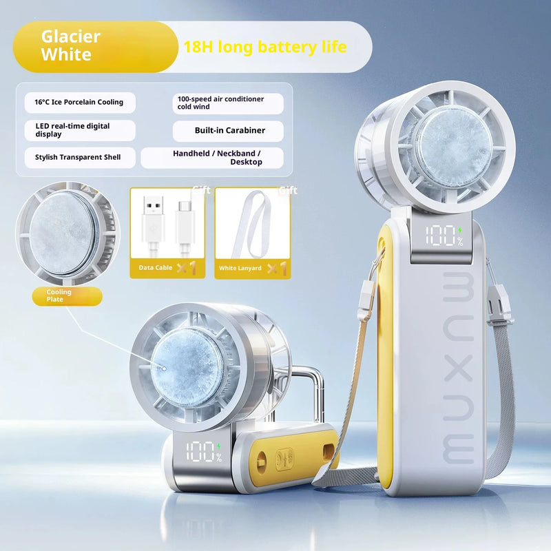 Muxce Portable Cooling Mini Air Conditioner Fan 2026 New Foldable Rechargeable Long Battery Life Low Noise Handheld Strong Power