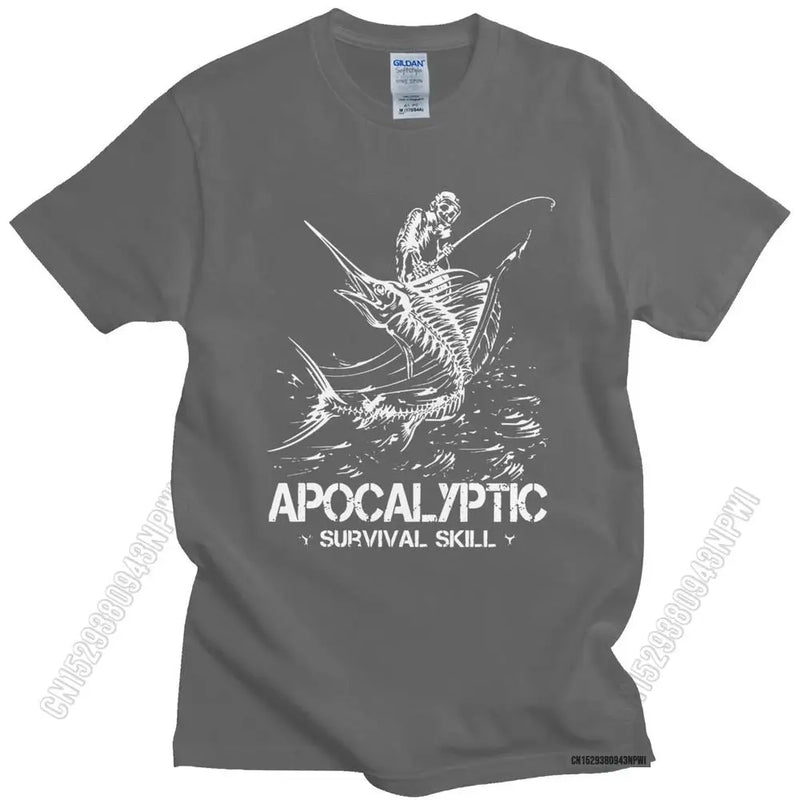 Fashion Marlin Fishing Apocalyptic T Shirt Men's Short Sleeve Fish T-Shirt Fathers Day Fisherman Summer Tshirt Cotton Top