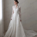 Mophiel Lace Weddings Dresses High Collar Long Illusion - View 3 | SAMAG