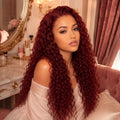 13x4 Lace Front Jerry Curly Human Hair Wigs for Women, 99J Burgundy Dark Red Glueless Wig with Pre-Plucked Natural Hairline, Fits All Skin Tones, Ideal for Daily Wear, Parties & Special Events