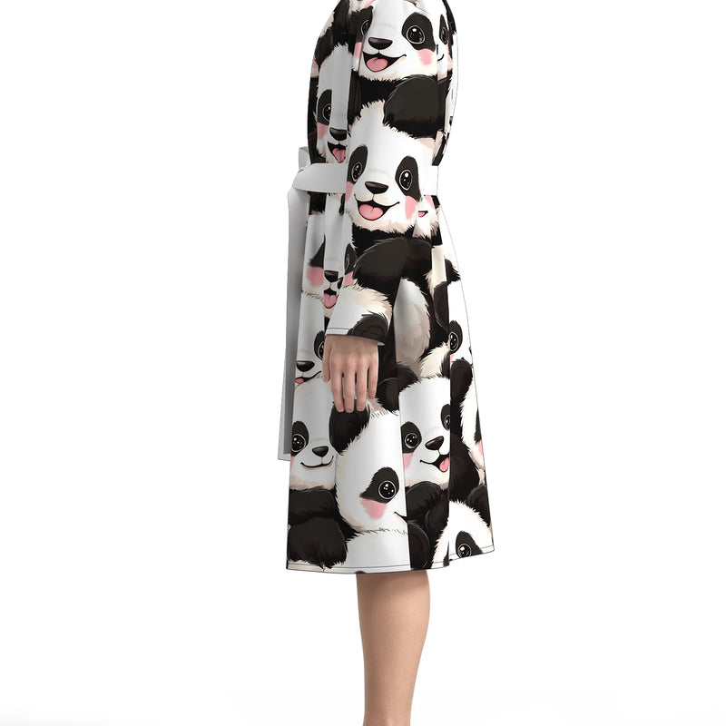 Men's soft panda print kimono bathrobe, cute cartoon national treasure pattern long-sleeved home clothes, casual nightgown
