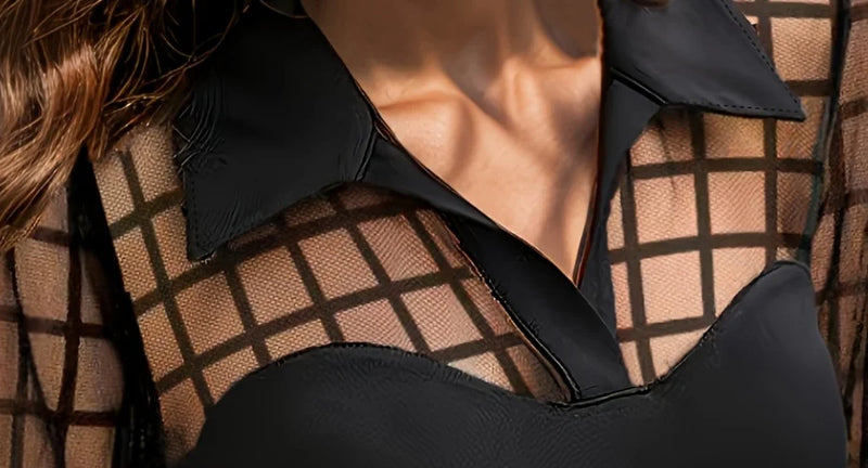 Fashionable Temperament Commuting Black Grid Long - Sleeved - View 3 | SAMAG