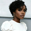 short curly 13x1 T lace Party holidays PIXIE WIG 150% density 6inch natural black color pixie cut human hair wigs