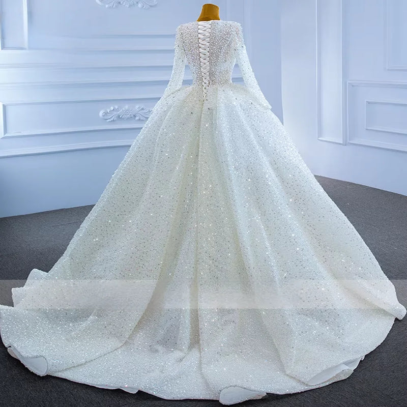 Customized Ball Gown Princess Wedding Dresses O - Neck Long - View 2 | SAMAG