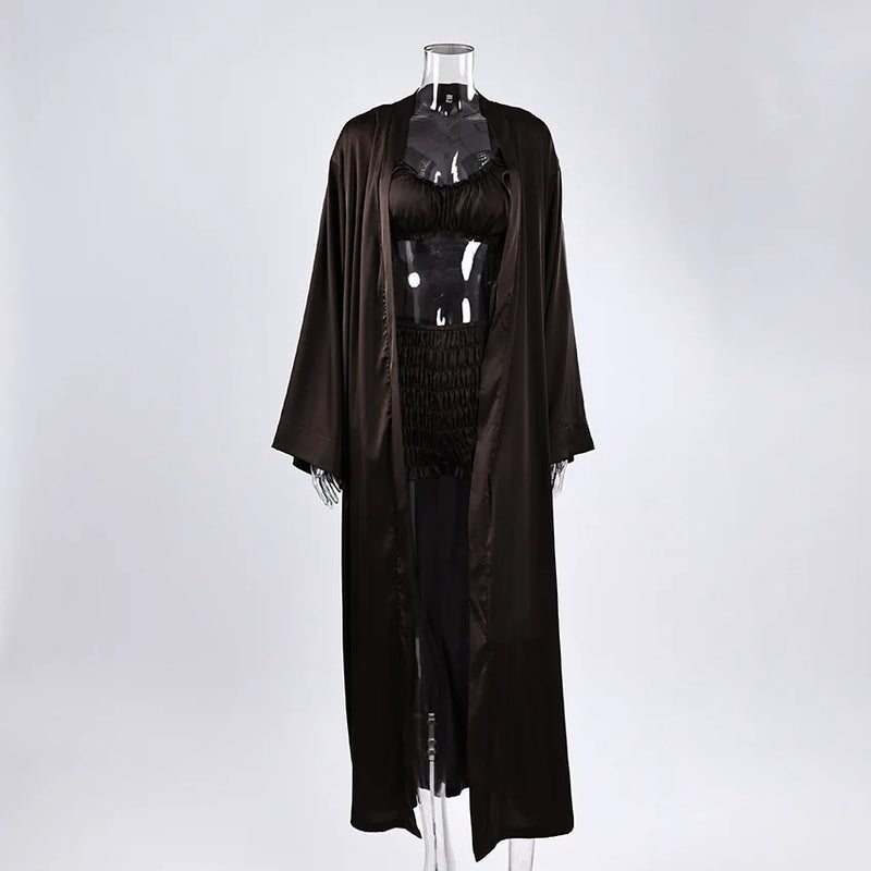 Hiloc Sexy Brown Ruched Camisole Pajama Loose Flare | SAMAG