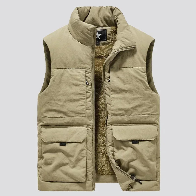Men Vests for Fall Winter Padded Thickened Workwear Jacket Multi-pocket Stand-up Collar Undershirt Men's Outdoor Shoulder M-9XL
