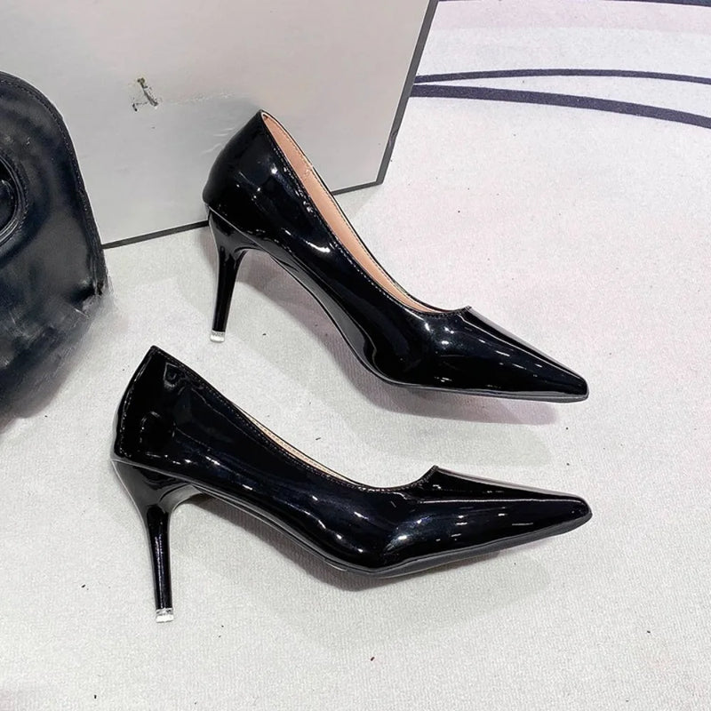 Sexy Black Sole Thin 6cm 8cm 10cm Heel High Heels Classic Style Black Office Work Shoes Light Lady Pumps Plus Size 43