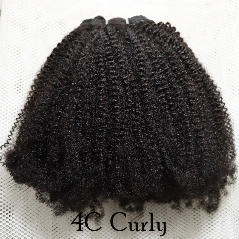 IXTUYLLY Human Hair Weft 4C Afro Kinky Curly Virgin Brazilian Human Hair Extensions Weave Bundles Weaving African Black Women