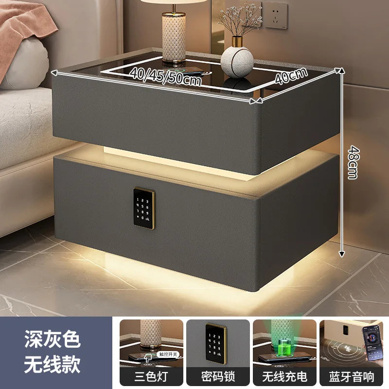 Modern Style Solid Wood Bedside Table with Wireless Charging Smart 2 Drawers Bedroom Nightstands with Lock 40/45/50cm