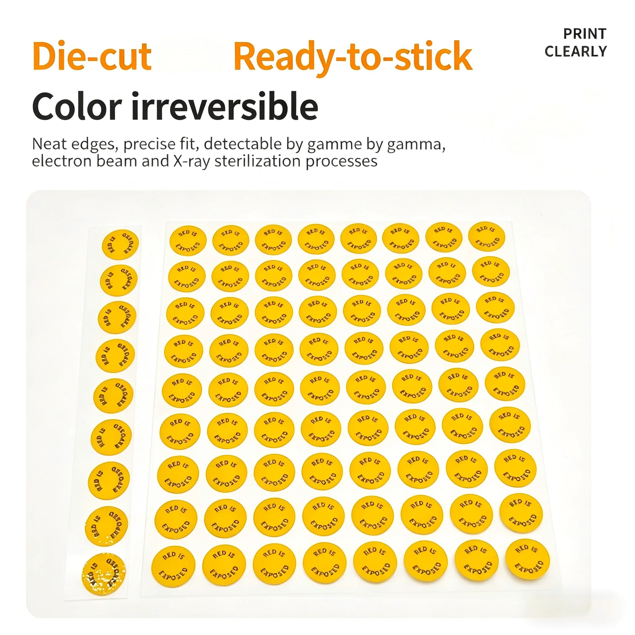 Radots Radiation Exposure Indicator Stickers, 12.7mm Yellow Red Color Change Sterilization Labels