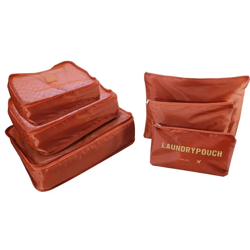 1/6pcsTravel Storage Bag Set for Clothes Tidy Organizer Wardrobe Suitcase Pouch Travel Organizer Bag Case Shoes Packing Cube Bag