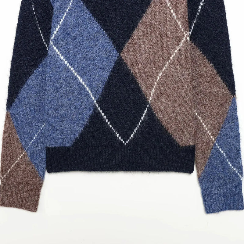Women Fashion Argyle Sweater Women Female Lazy Style Pullover Female Spring Casual Long Sleeve Diamond Pattern Knit Sweater