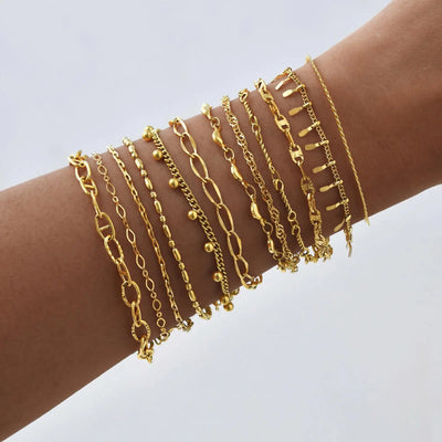 18K Gold Plated Link Bracelet for Women, Stainless Steel Stackable Chain Wristband, Adjustable Waterproof Jewelry | SAMAG