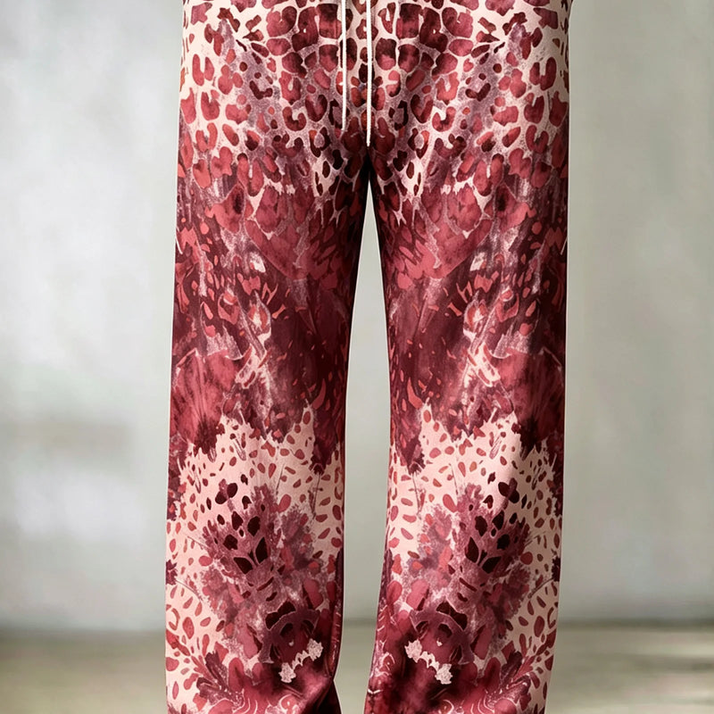 Men's Purple Yellow Leopard Floral Mixed Print Wide Leg Pants Lightweight Loose Trousers For Festival Street - View 7 | SAMAG