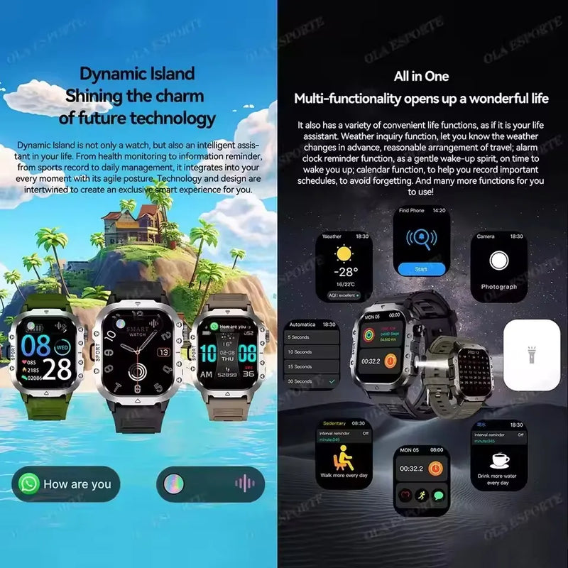 2026 New Rugged Military GPS Smart Watch Men Bluetooth Call Health Monitoring Sports 5ATM Waterproof Smartwatches Man Pk HW12