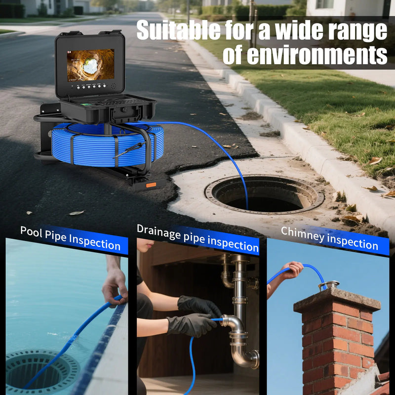 Sewer Inspection Camera -512Hz Self-Leveling Sewer Camera with 23mm Probe 5X Zoom , Waterproof Endoscope Camera with 12 LEDS