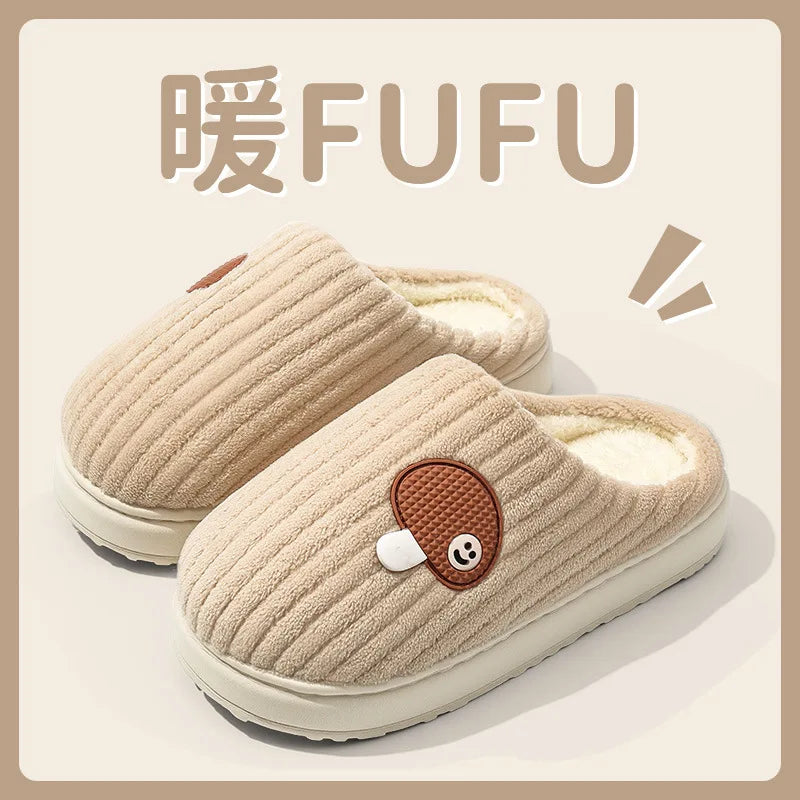 Women's Winter Slippers - Thick Plush House Shoes with Mushroom Design, Warm Anti-Slip Indoor/Outdoor Booties for Cold Weather