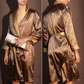 Pajama Men's Robe Kimono Gown Bathrobe with Pockets Print Sleepwear Home Clothing Spring Autumn Satin Nightwear Loose Loungewear