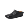 New Genuine Leather Cowhide Women Mules, Square Toe Slip-on Women Slippers,Fashion Flats Women Shoes
