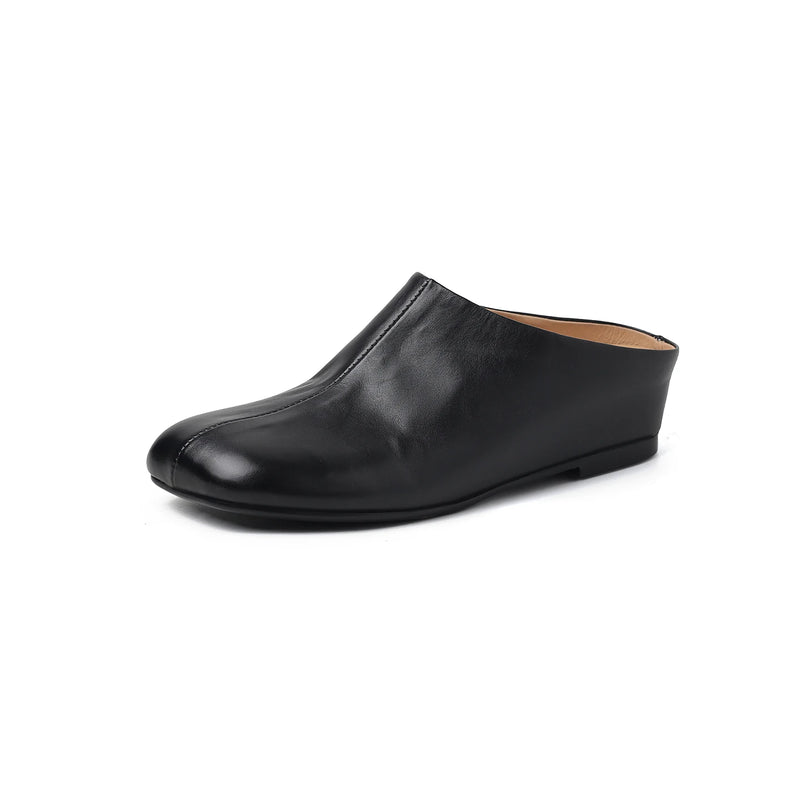 New Genuine Leather Cowhide Women Mules, Square Toe Slip-on Women Slippers,Fashion Flats Women Shoes
