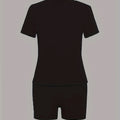 Women's Oversized Casual T-Shirt and Shorts Set, with Round-Neck Short-Sleeved Knitted Fabric and Lettered Heart Print, Suitable