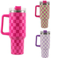 40Oz Stainless Steel Mug Coffee Cup Thermal Travel Car Auto Mugs Thermos Tumbler with Handle Chessboard  Chequer Fashion 1200ml