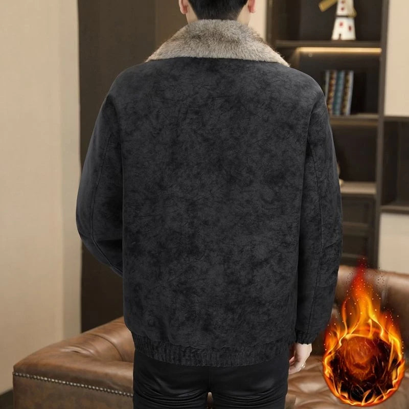 Winter Fleece and Thickened Leather Jacket for Men with A Fur Collar Warm and Casual American High-end Faux Fur One-piece Jacket