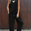 Summer Cotton And Linen Casual Outfits Female Fashion Solid Color Two-piece Set For Women Sleeveless Top Trousers Women's Suit