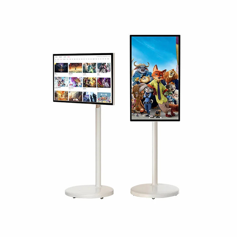 27/32" Moveable Smart Screen 4K UHD Touch Screen Portable TV on Wheels Built-in Battery Android 11 Rotating Wireless Monitor