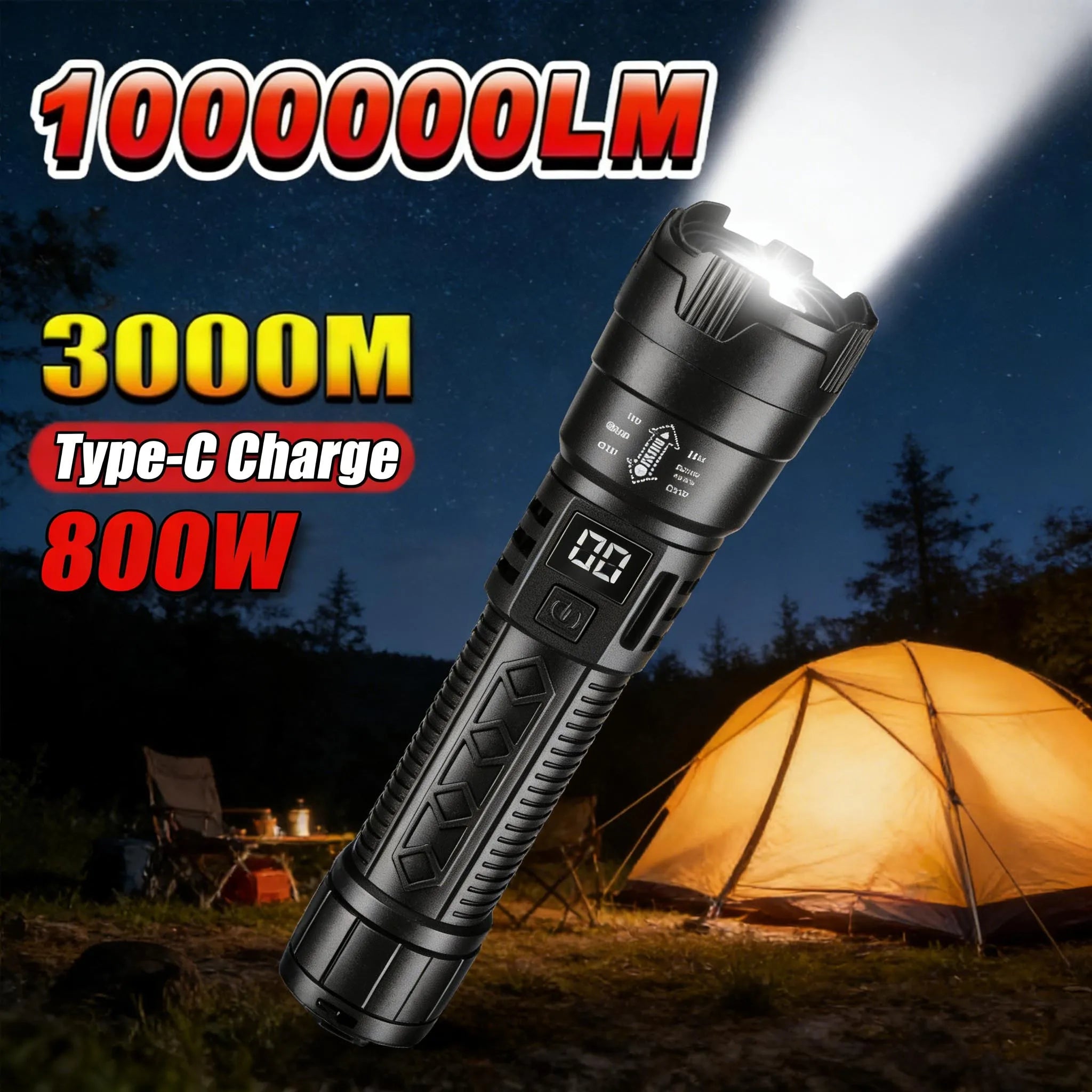 Most Powerful Rechargeable LED Flashlight Built-in 18650 Battery Long Range Tactical Torch Light For Fishing Hunting