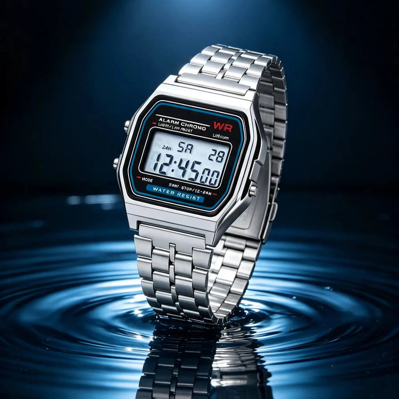 Viral F91W Silver Vintage Steel Digital Watch, Multifunctional Sports Couple Student Watch