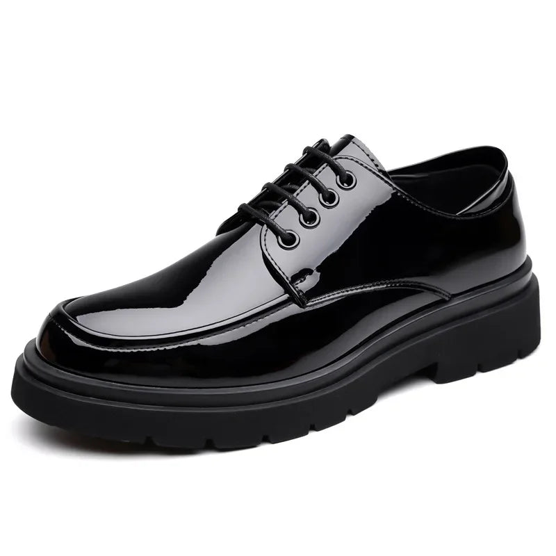 2025 Autumn Patent Leather Men's Business Formal Tie-Up Shoes Safety Professional Bata Breathable Men's Shoes botas para hombre