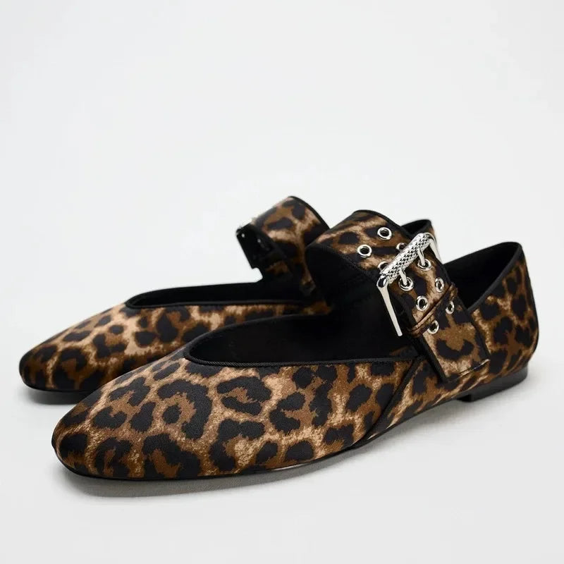 Shoes Women Flats Shallow Mouth Autumn Pointed Toe Loafers Ballerinas New Fall Leopard Retro Dress Shoes Zapatos De Mujer