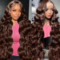Chocolate Brown Body Wave Lace Front Wig Human Hair 220 Density Frontal Lace Wigs 30 Inch 13x6 HD Transparent Lace Human Wigs