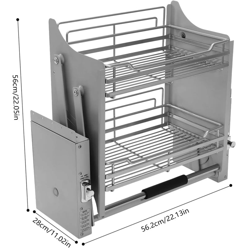 2 - Tier Pull Down Storage Shelf Organizer For Upper Kitchen Cabinets Dark Grey Easy Installation Max Load - View 5 | SAMAG