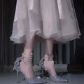 2024  French New Pointy Shallow Mouth Temperament Elegant Sequin Bow High Heels Women's Fine Heel Pearl Line with A Single Shoe
